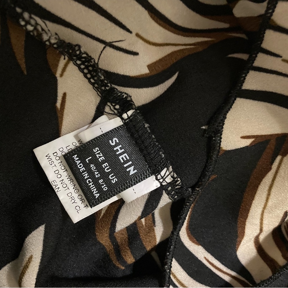 SHEIN Black and Tan Leaf Print Midi Dress - Picture 4 of 4